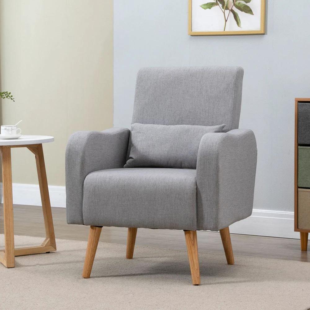 Nordic Leisure Lounge Sofa Accent Chair with Pillow for Bedroom Grey by HOMCOM