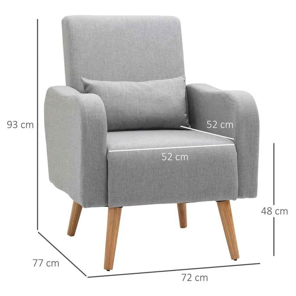 Nordic Leisure Lounge Sofa Accent Chair with Pillow for Bedroom Grey by HOMCOM
