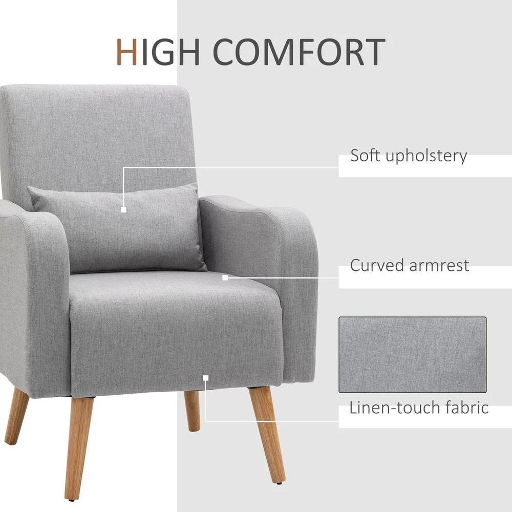 Nordic Leisure Lounge Sofa Accent Chair with Pillow for Bedroom Grey by HOMCOM