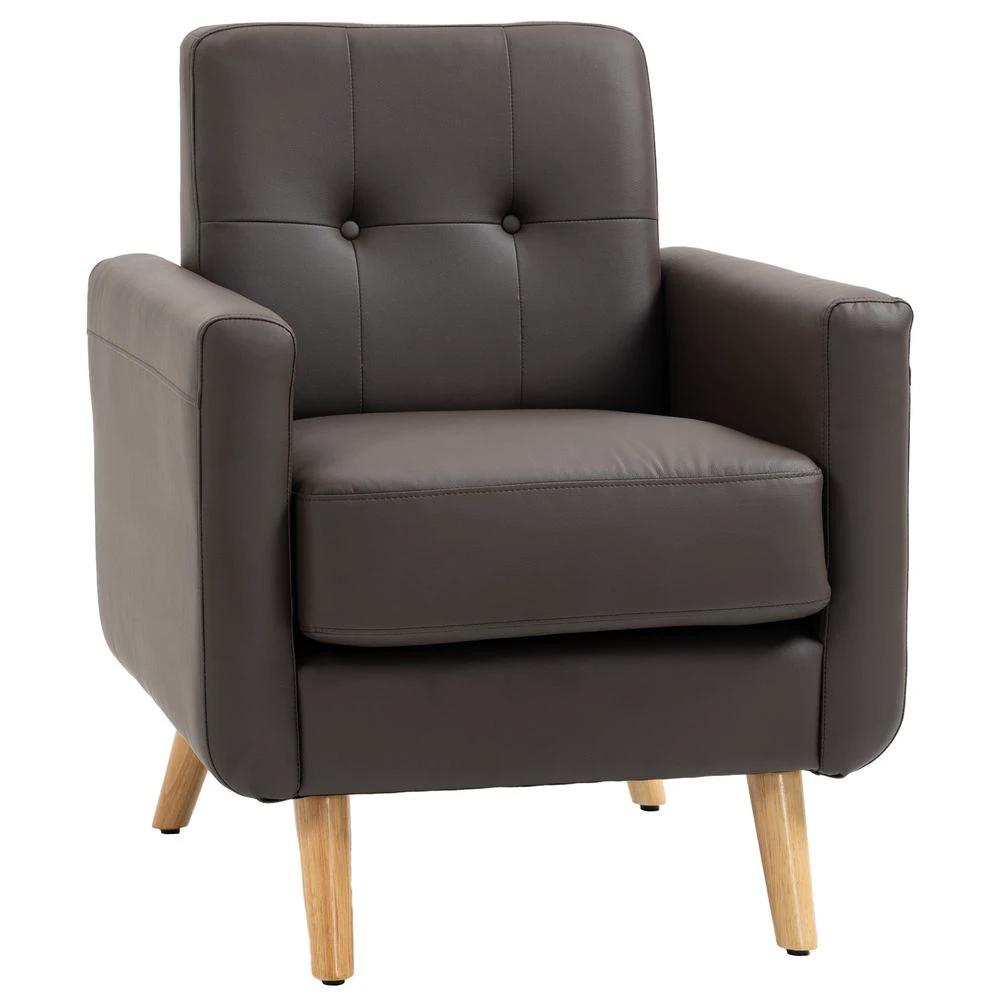 Retro Armchair Tufted Accent Chair for Bedroom Home Office, Brown by HOMCOM