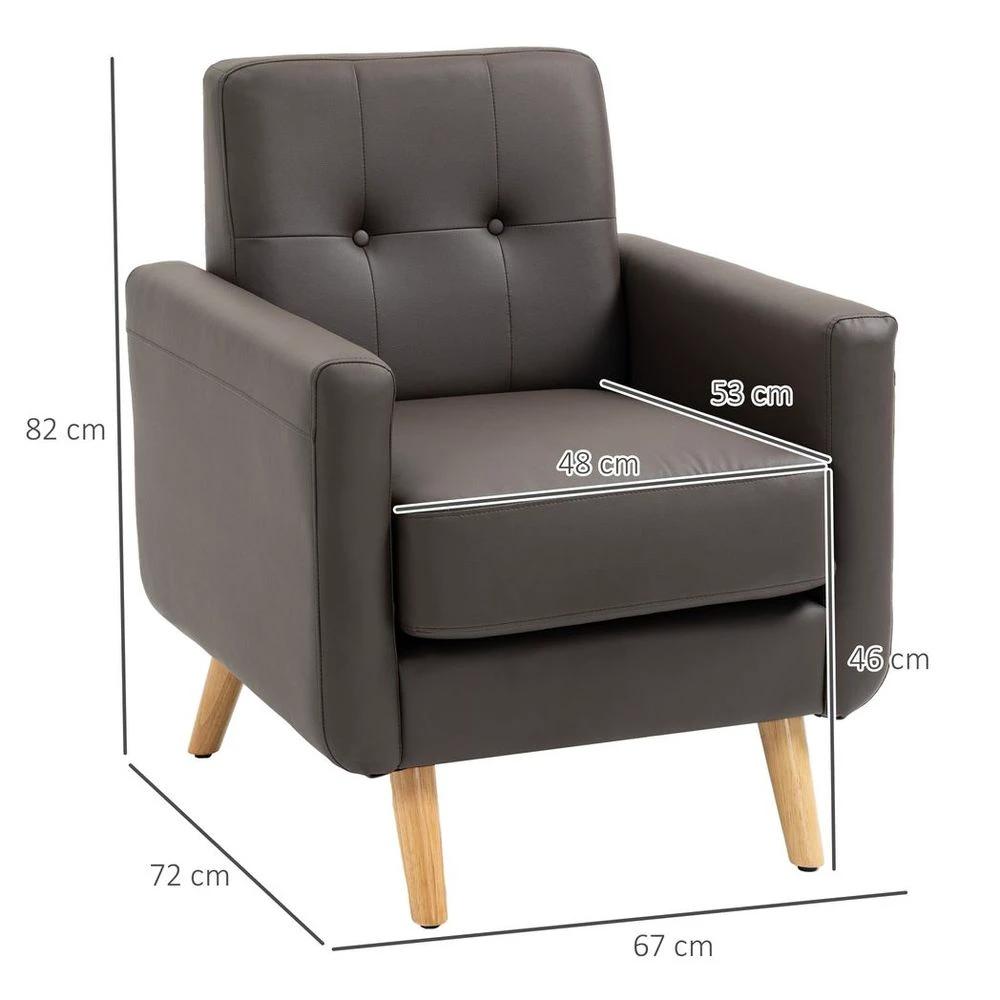 Retro Armchair Tufted Accent Chair for Bedroom Home Office, Brown by HOMCOM