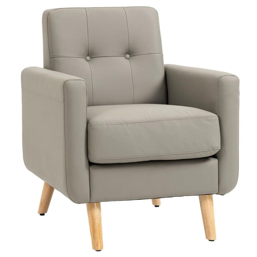Retro Armchair Tufted Accent Chair for Bedroom Home Office, Grey by HOMCOM
