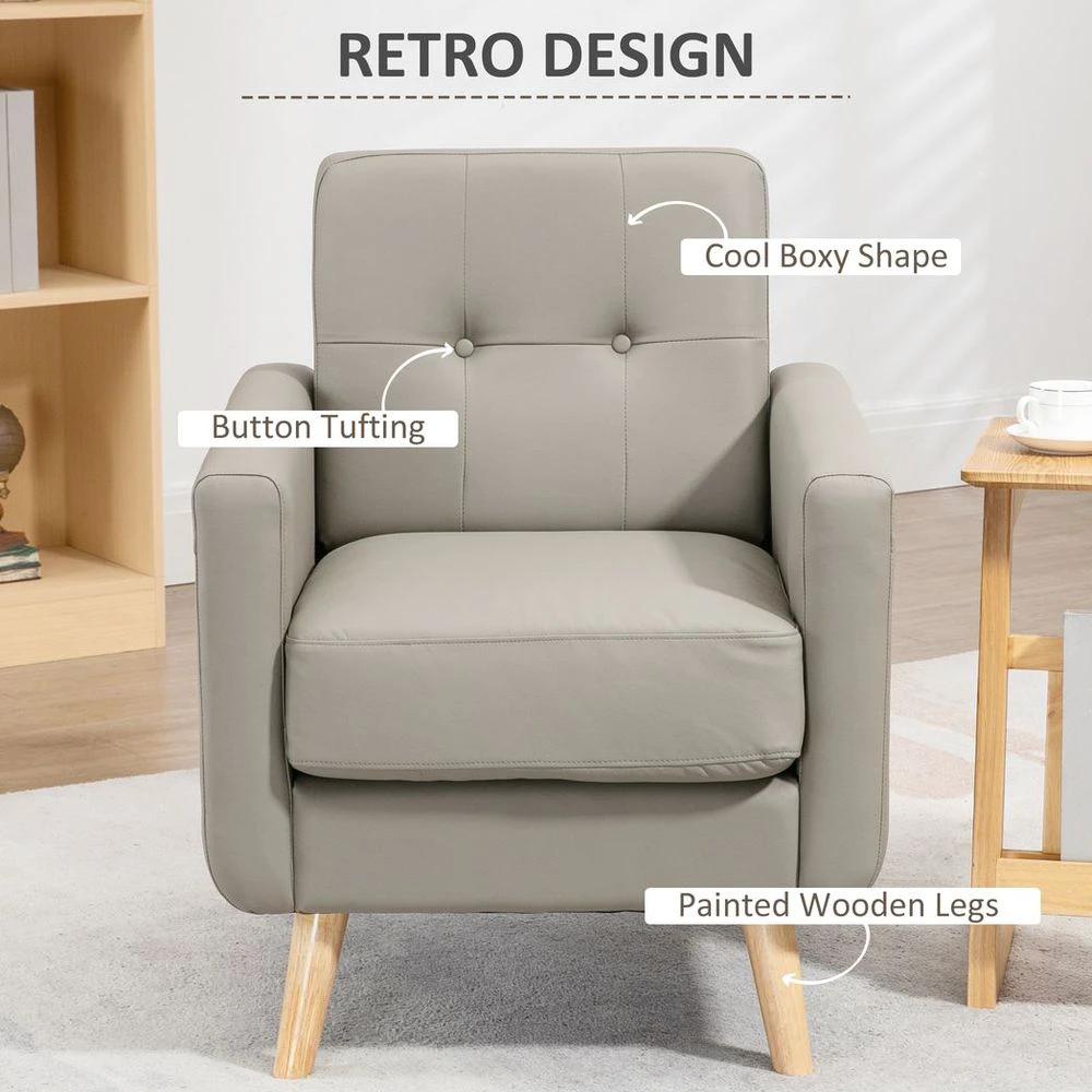 Retro Armchair Tufted Accent Chair for Bedroom Home Office, Grey by HOMCOM