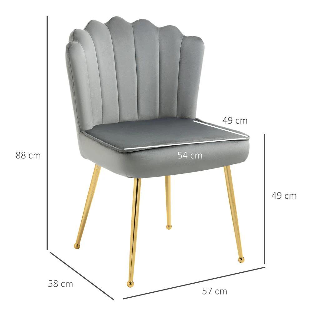 Velvet-Feel Shell Luxe Accent Chair Home Bedroom Lounge Metal Legs Grey by HOMCOM