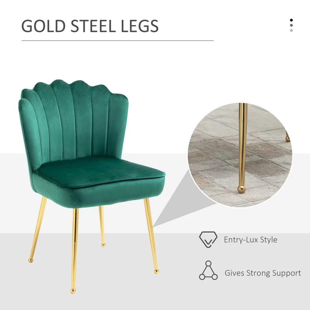 Velvet-Feel Shell Luxe Accent Chair Home Bedroom Lounge with Metal Legs Green by HOMCOM