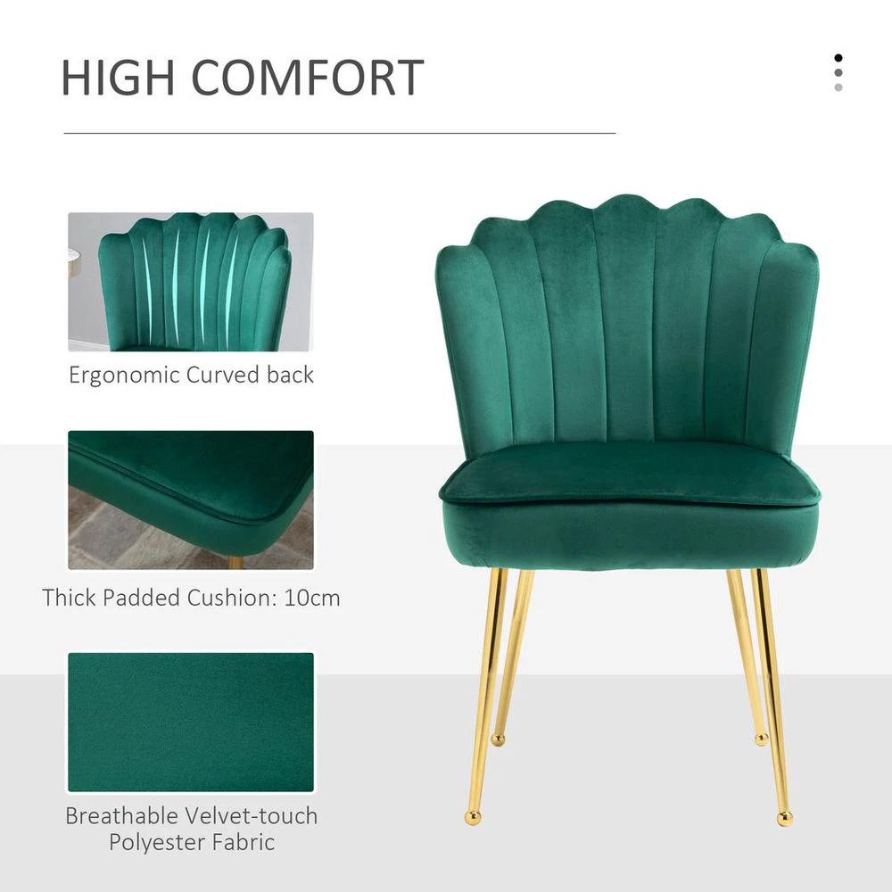 Velvet-Feel Shell Luxe Accent Chair Home Bedroom Lounge with Metal Legs Green by HOMCOM