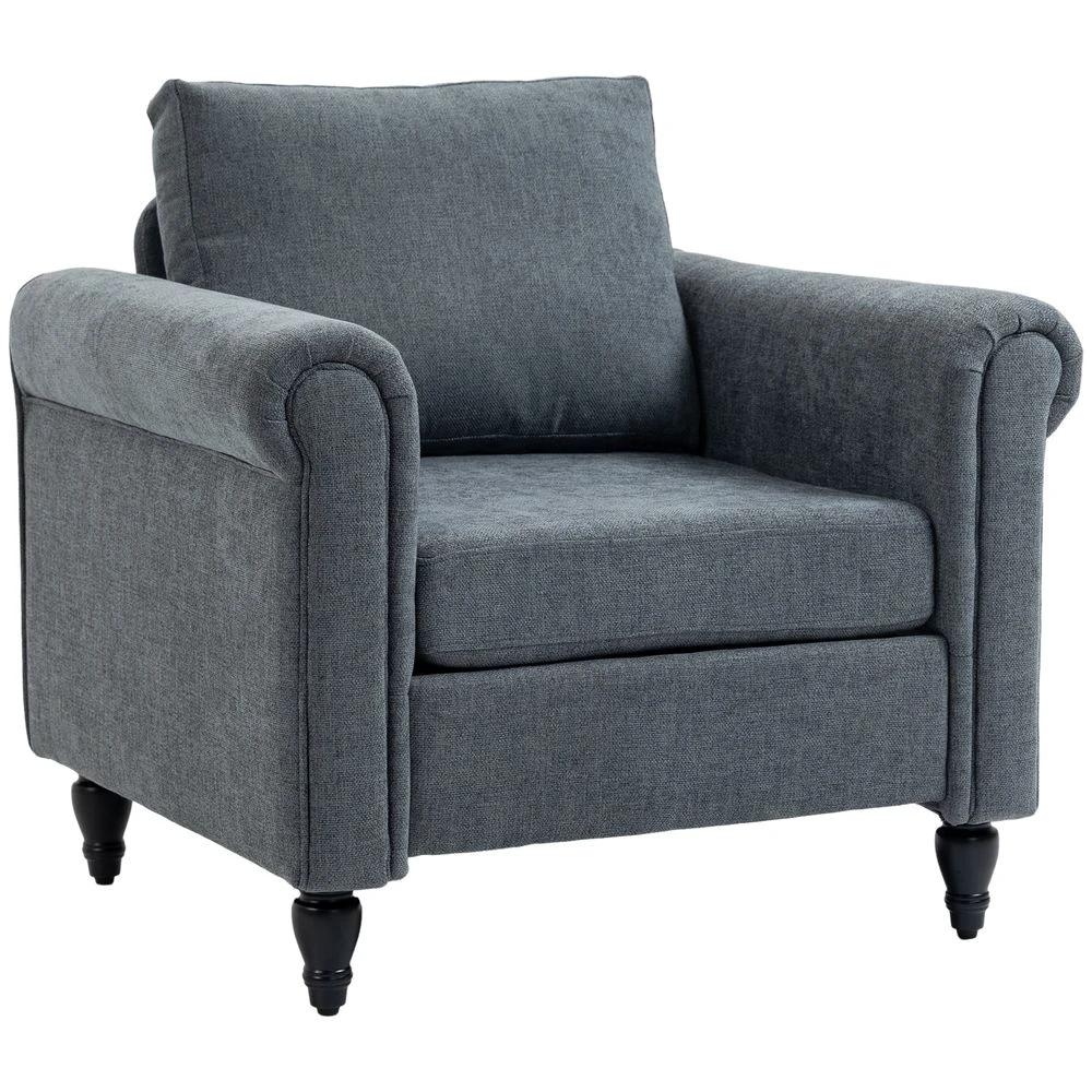 Vintage Armchair Fabric Accent Chair with Gourd-Shaped Rubber Wood Legs by HOMCOM
