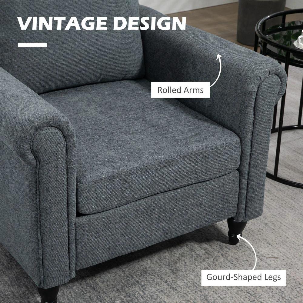 Vintage Armchair Fabric Accent Chair with Gourd-Shaped Rubber Wood Legs by HOMCOM