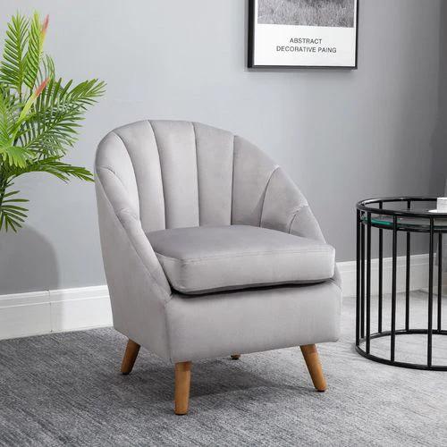 Velvet Fabric Single Sofa Dining Chair Solid Wood Leg For Home Upholstered by HOMCOM