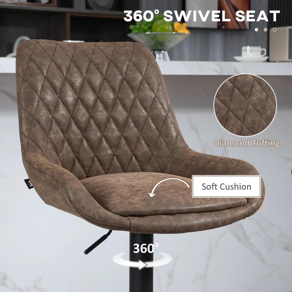 Bar Stools Set of 2, Adjustable Bar Chairs 360° Swivel for Kitchen Coffee by HOMCOM
