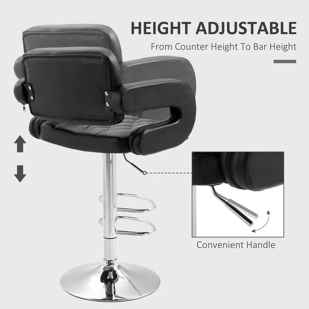 Adjustable Height Barstool Steel Pole PU Leather Bistro Home Kitchen by HOMCOM
