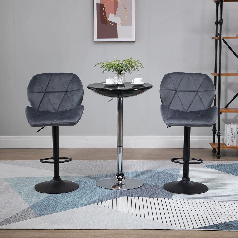 Bar Stool Set of 2 Fabric Adjustable Height Counter Chairs Dark Grey by HOMCOM