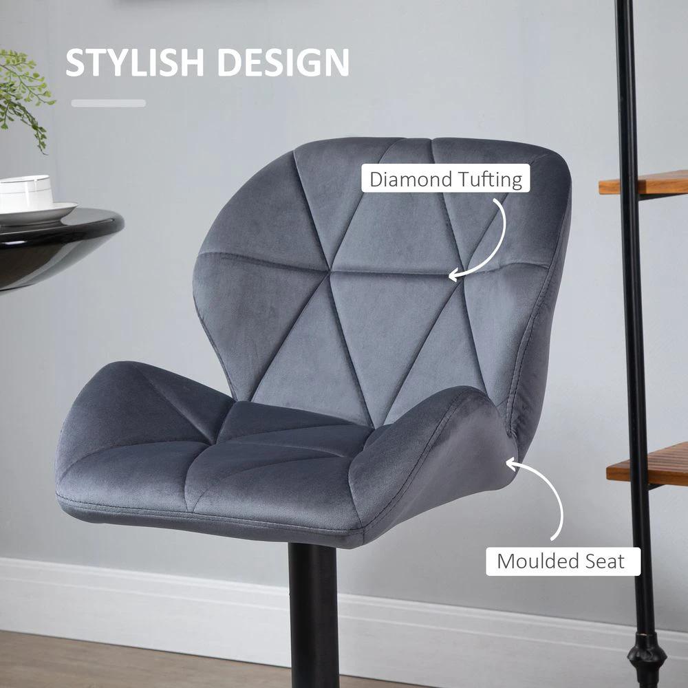 Bar Stool Set of 2 Fabric Adjustable Height Counter Chairs Dark Grey by HOMCOM
