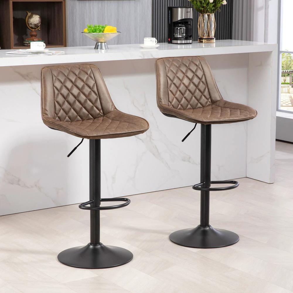 Bar Stools Set of 2, Adjustable Bar Chairs 360° Swivel for Kitchen Brown by HOMCOM
