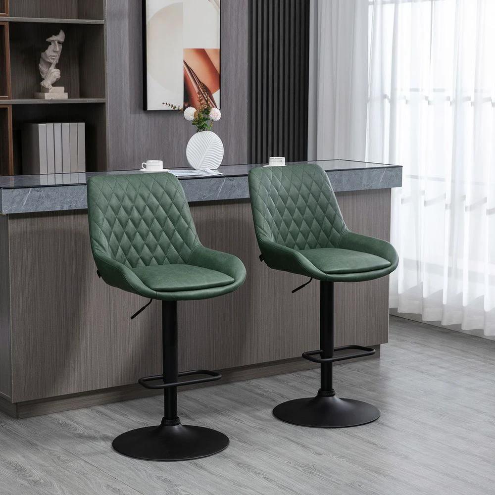 Bar Stools Set of 2, Adjustable Bar Chairs 360° Swivel for Kitchen Green by HOMCOM