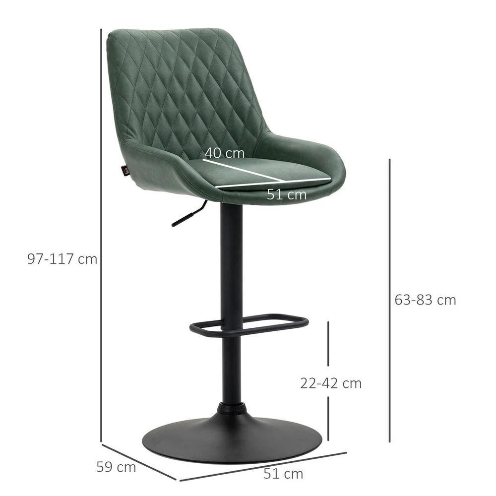 Bar Stools Set of 2, Adjustable Bar Chairs 360° Swivel for Kitchen Green by HOMCOM
