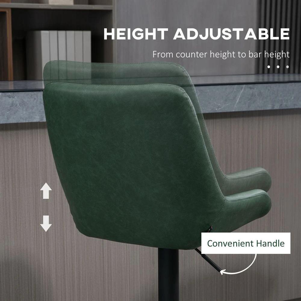 Bar Stools Set of 2, Adjustable Bar Chairs 360° Swivel for Kitchen Green by HOMCOM