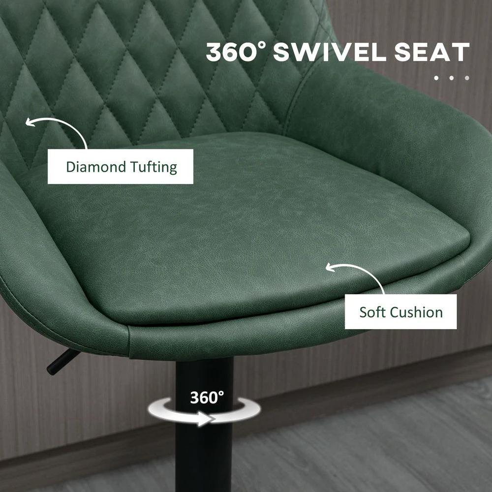 Bar Stools Set of 2, Adjustable Bar Chairs 360° Swivel for Kitchen Green by HOMCOM