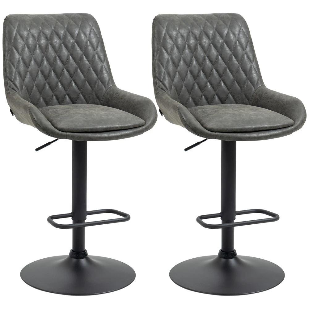 Bar Stools Set of 2, Adjustable Bar Chairs 360° Swivel for Kitchen Grey by HOMCOM