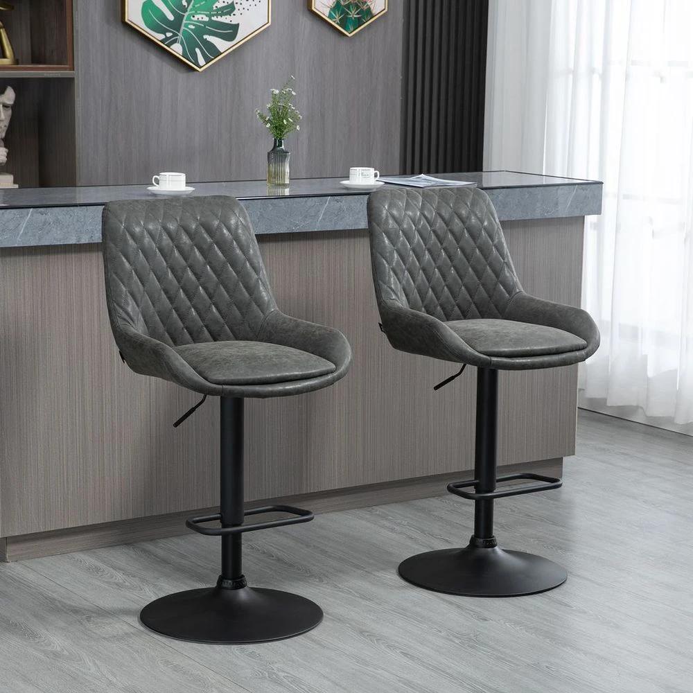 Bar Stools Set of 2, Adjustable Bar Chairs 360° Swivel for Kitchen Grey by HOMCOM