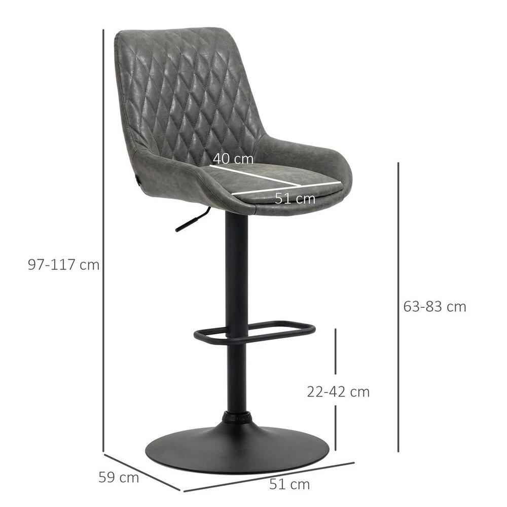 Bar Stools Set of 2, Adjustable Bar Chairs 360° Swivel for Kitchen Grey by HOMCOM