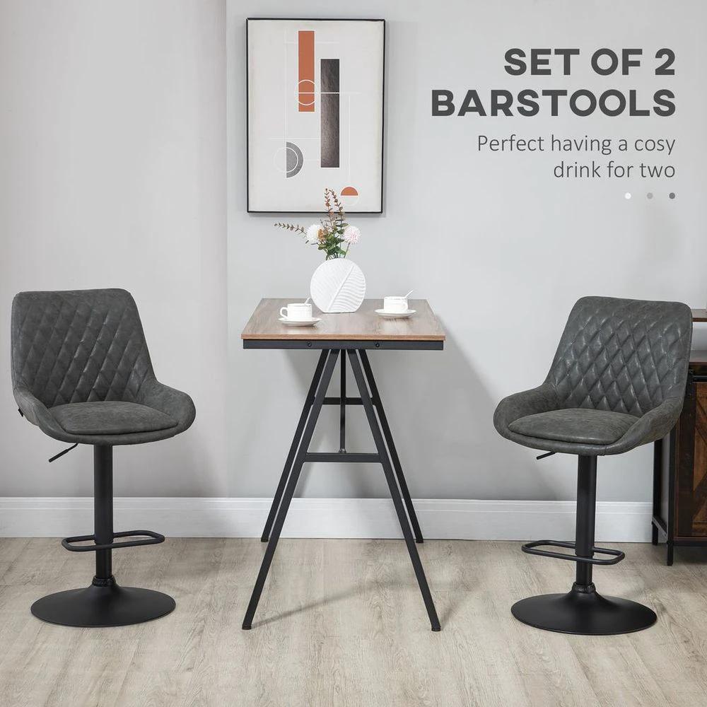 Bar Stools Set of 2, Adjustable Bar Chairs 360° Swivel for Kitchen Grey by HOMCOM