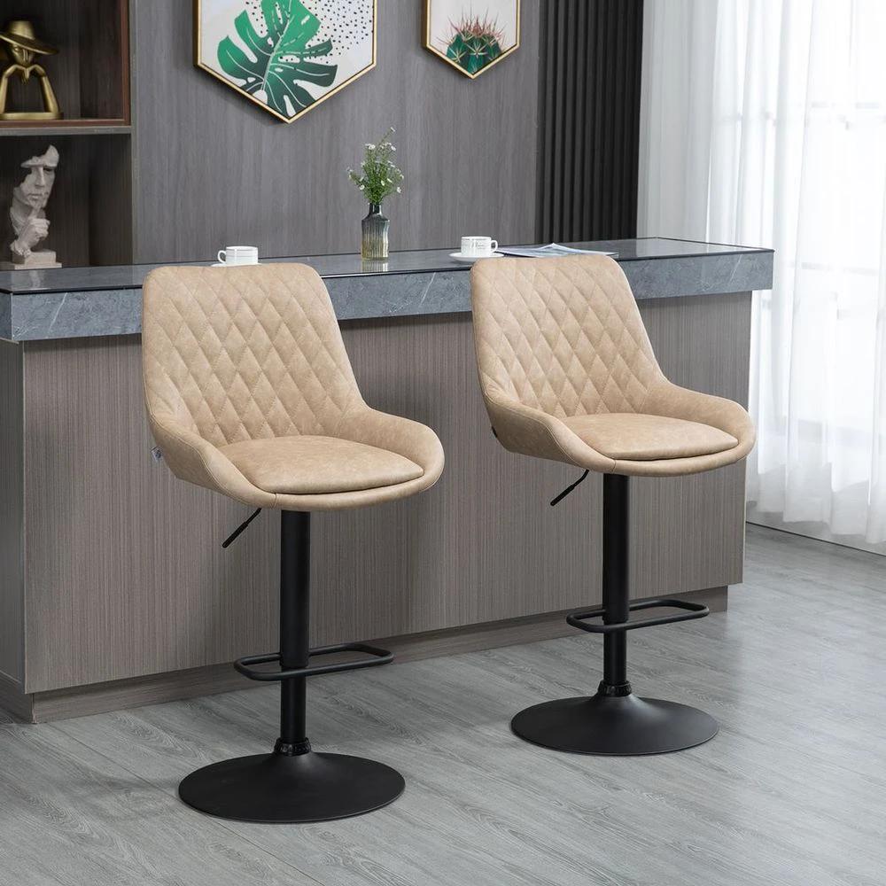 Bar Stools Set of 2, Adjustable Bar Chairs 360° Swivel for Kitchen Khaki by HOMCOM