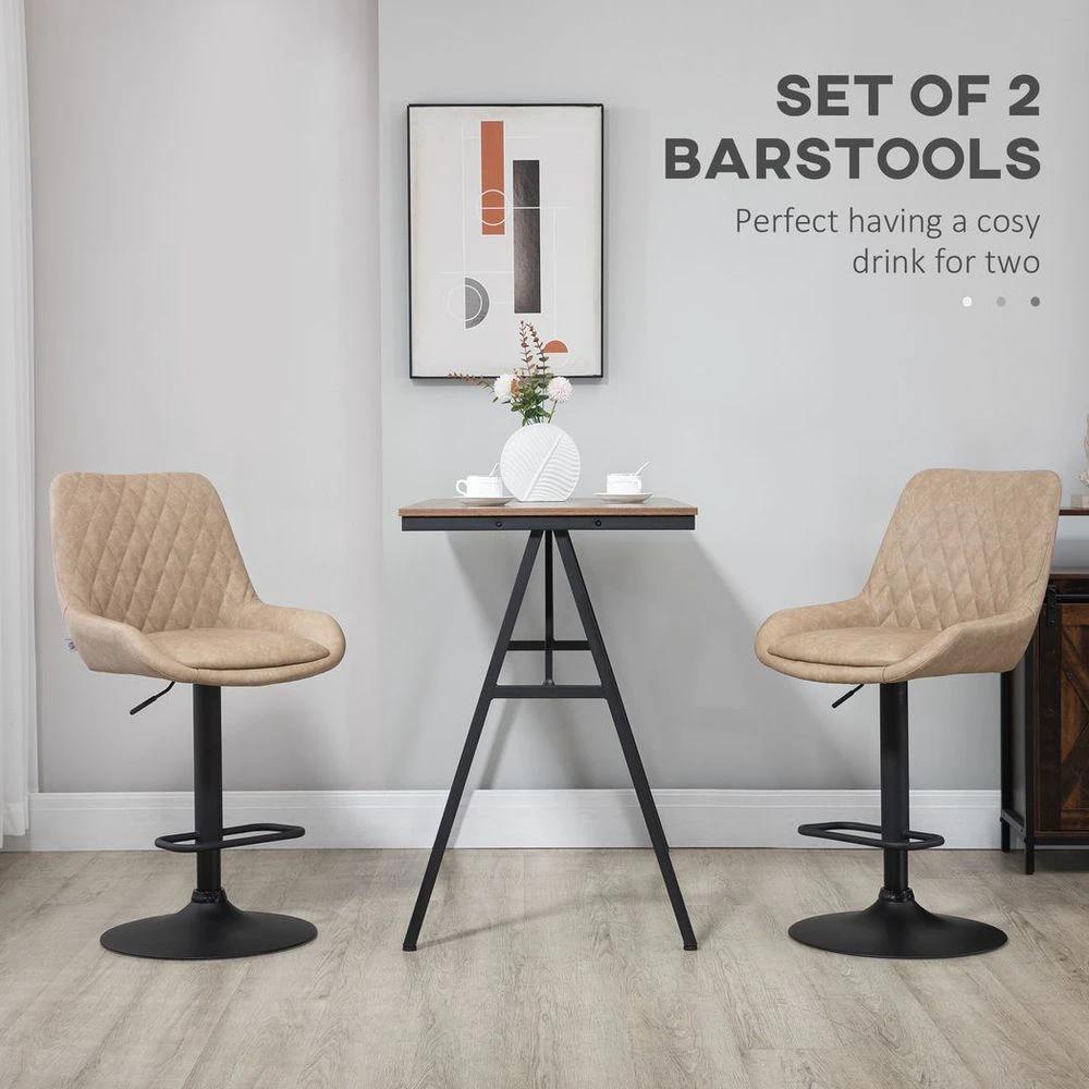 Bar Stools Set of 2, Adjustable Bar Chairs 360° Swivel for Kitchen Khaki by HOMCOM
