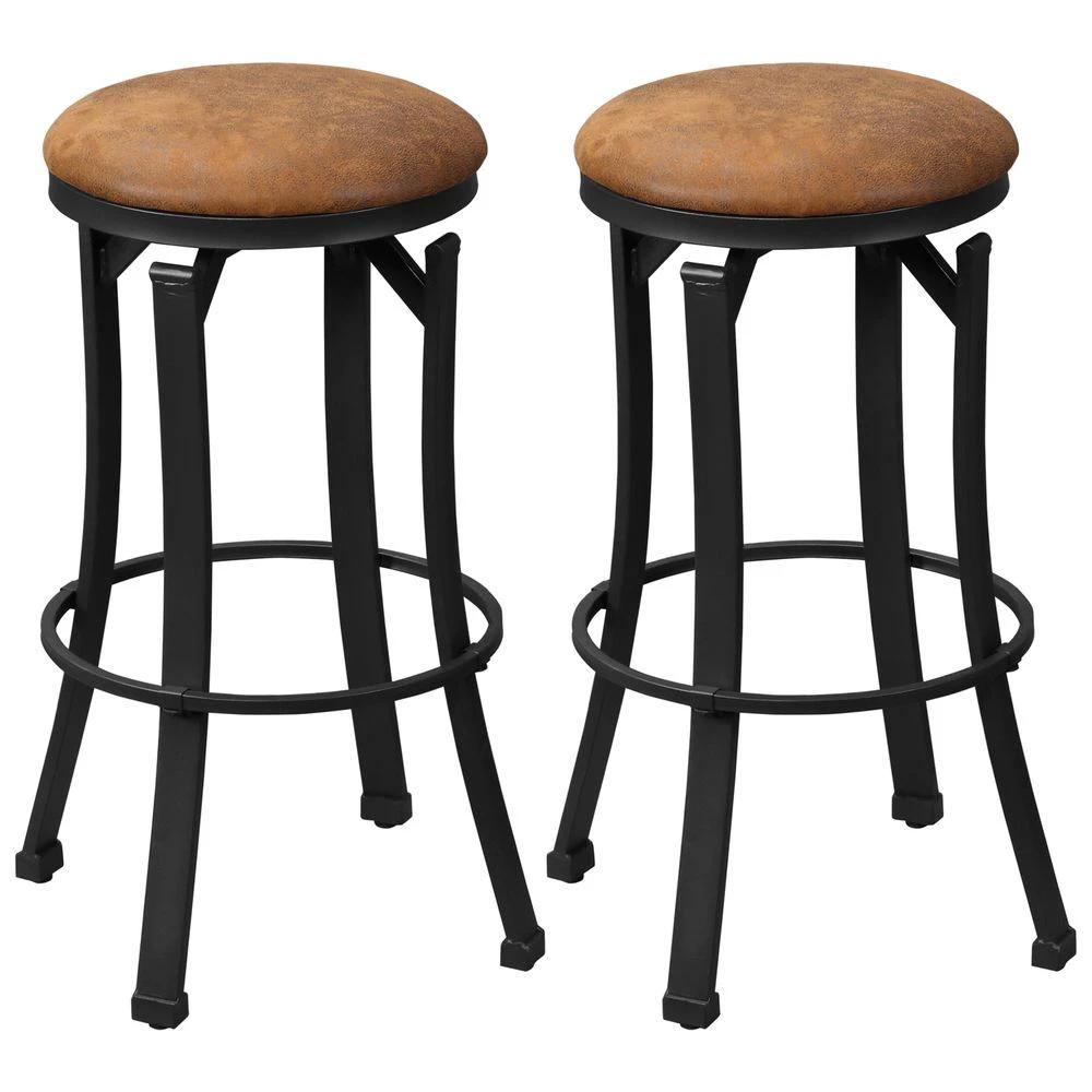 Bar Stools Set of 2 Microfiber Cloth Bar Chairs W/ Steel Legs Brown by HOMCOM
