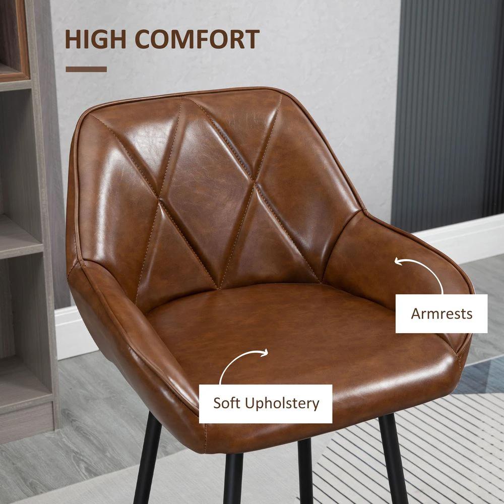 Bar Stools Set of 2 Retro Bar Chairs Backs Footrests Steel Legs Brown by HOMCOM