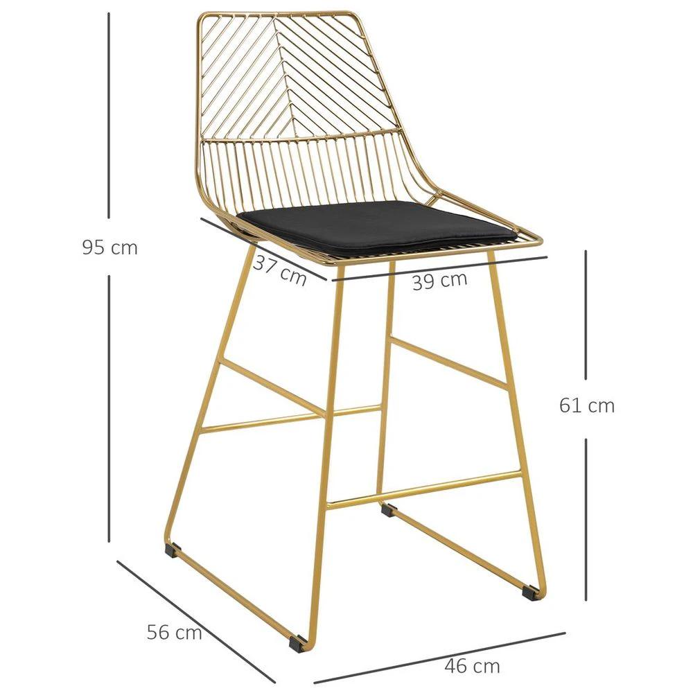 Modern Counter Height Bar Stools Set of 2 pcs Wire Metal Barstools for Kitchen by HOMCOM