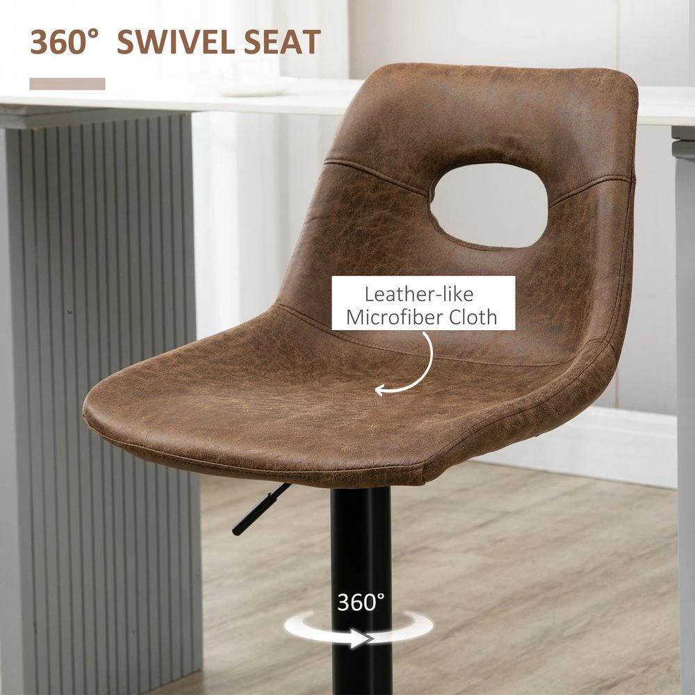 Retro Bar Stools Set of 2 Adjustable Height Swivel Leather-Like Brown by HOMCOM