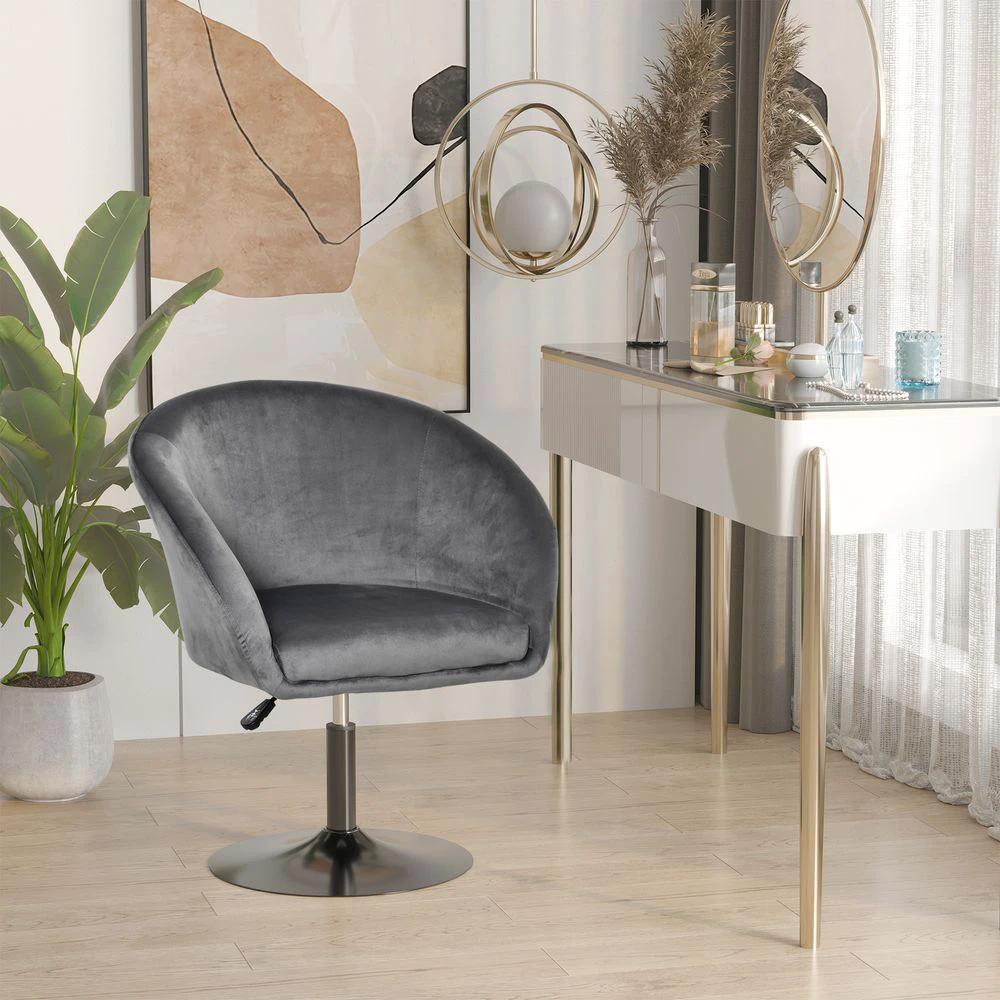 HOMCOM Swivel Bar Stool Fabric Dining Chair Dressing Stool Tub Seat Grey - Uncategorized Bar Stool