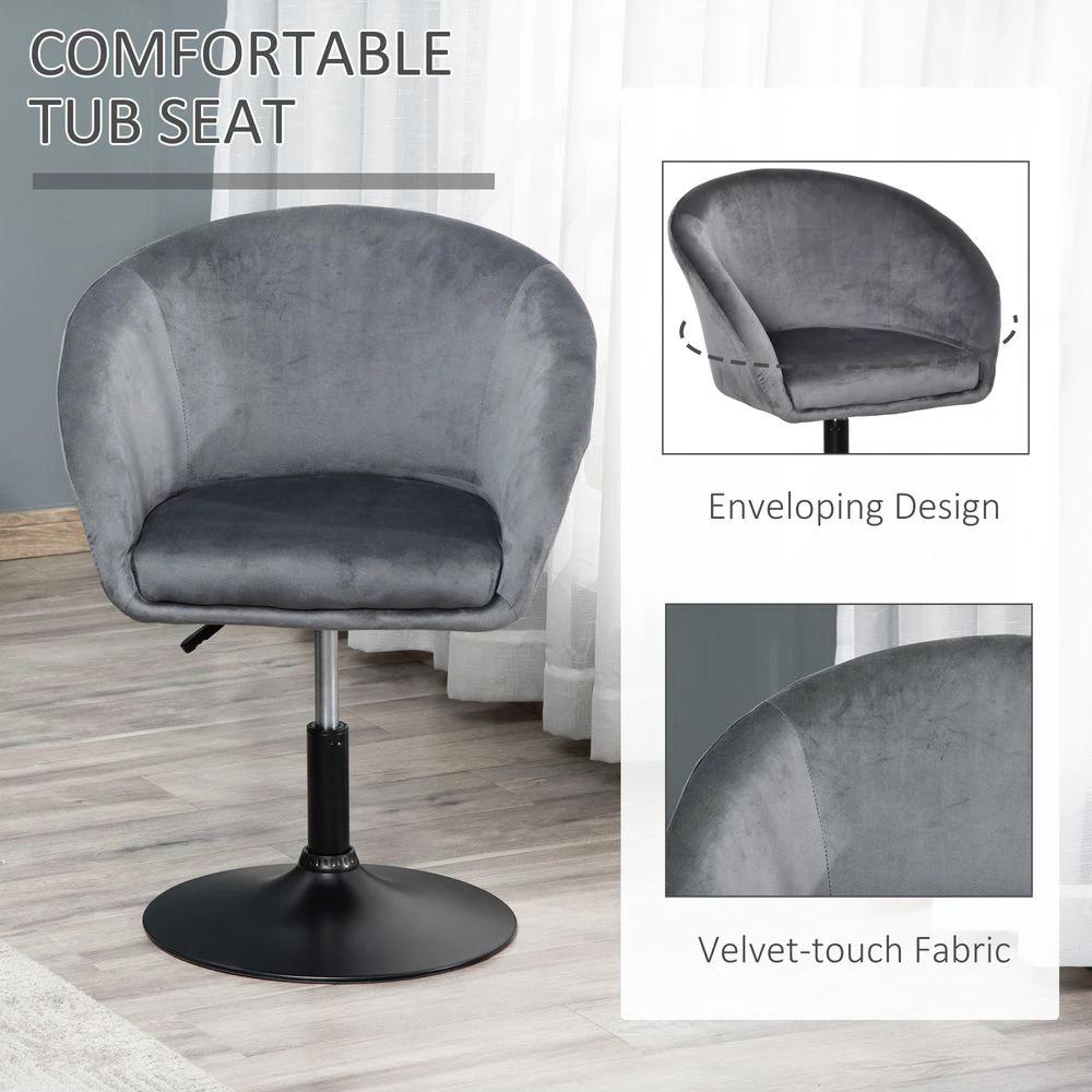 HOMCOM Swivel Bar Stool Fabric Dining Chair Dressing Stool Tub Seat Grey - Uncategorized Bar Stool