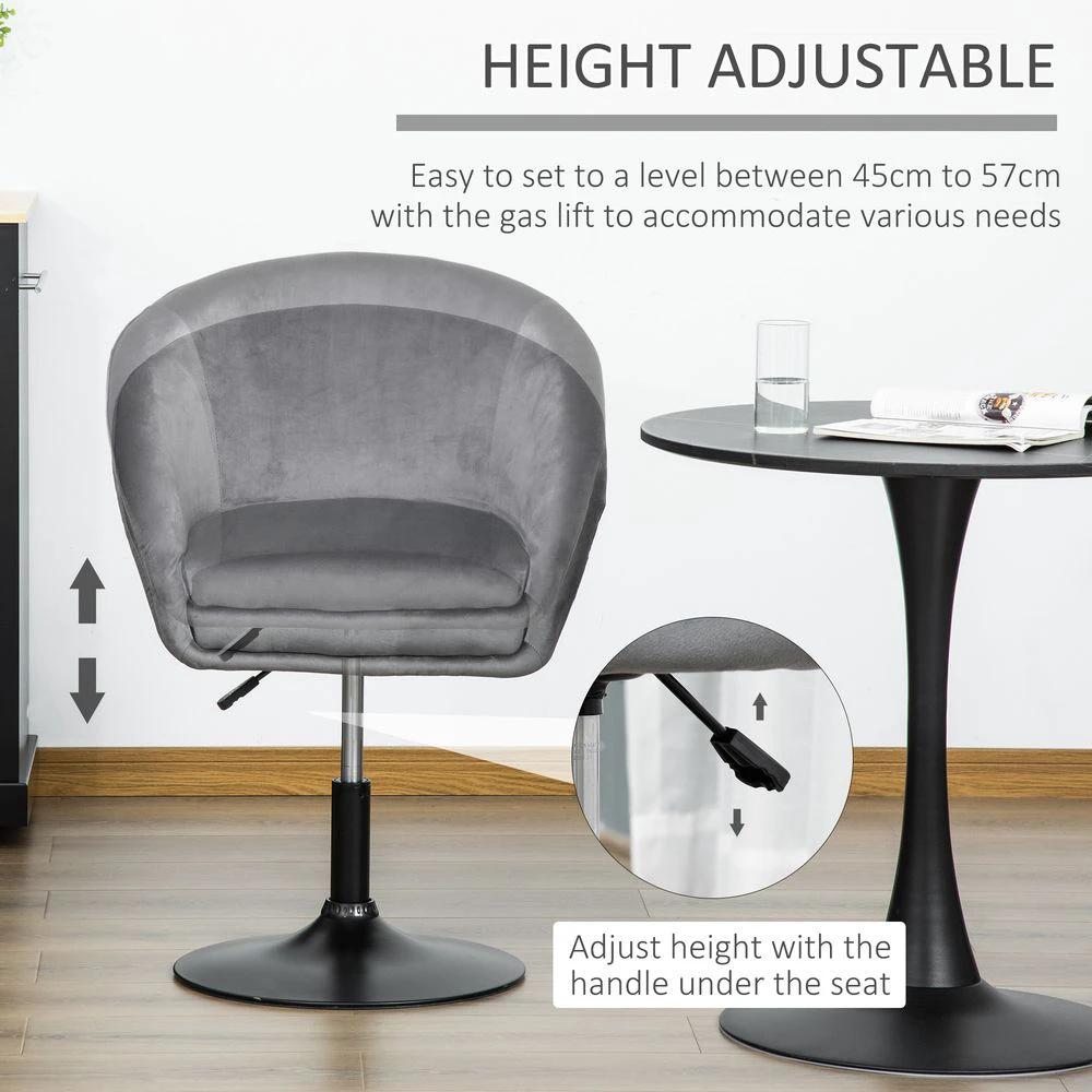 HOMCOM Swivel Bar Stool Fabric Dining Chair Dressing Stool Tub Seat Grey - Uncategorized Bar Stool