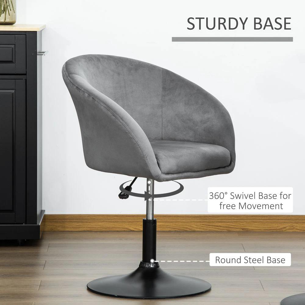 Swivel Bar Stool Fabric Dining Chair Dressing Stool Tub Seat Grey by HOMCOM