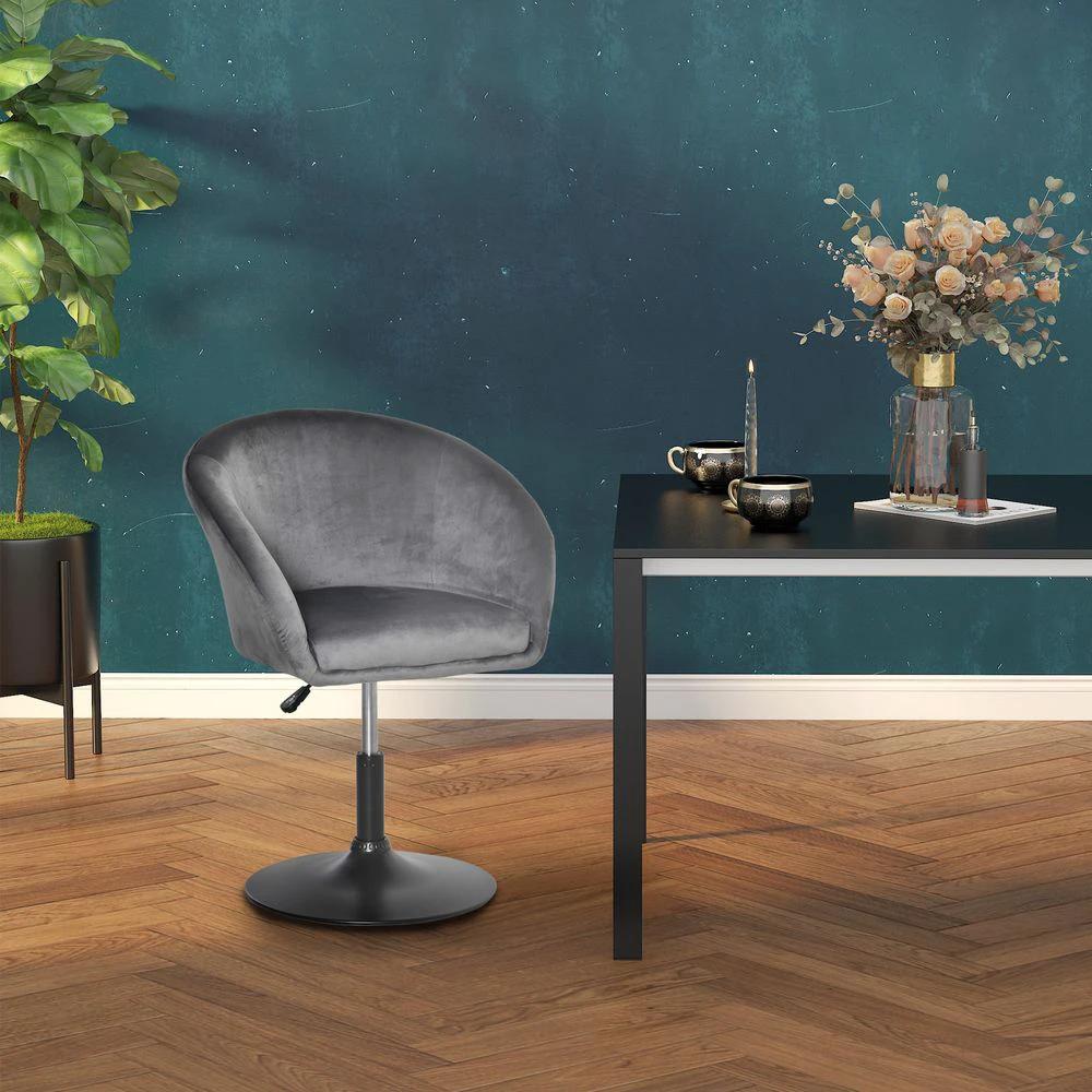 Swivel Bar Stool Fabric Dining Chair Dressing Stool Tub Seat Grey by HOMCOM
