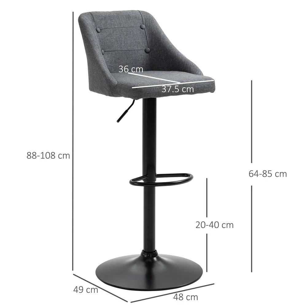 Swivel Bar Stools Set of 2 Adjustable Height Fabric Bar Chairs Grey by HOMCOM