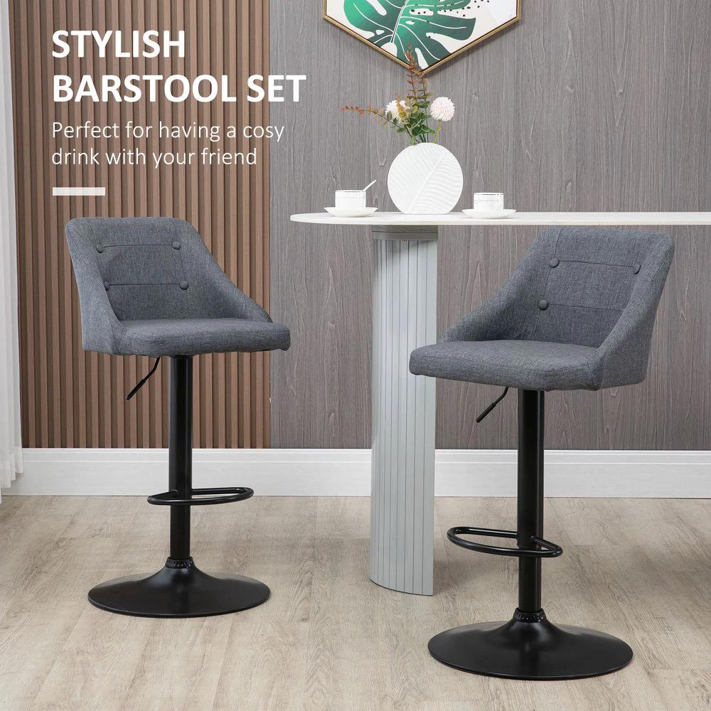 Swivel Bar Stools Set of 2 Adjustable Height Fabric Bar Chairs Grey by HOMCOM
