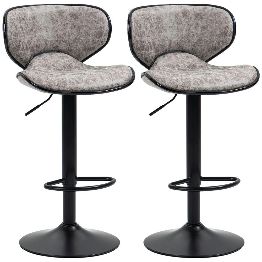 Vintage Bar Stool Set of 2 Microfiber Cloth Adjustable Height Armless Chairs by HOMCOM