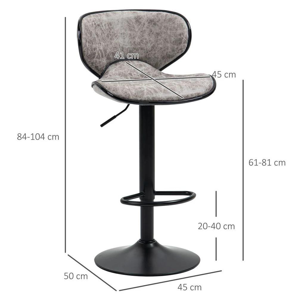 Vintage Bar Stool Set of 2 Microfiber Cloth Adjustable Height Armless Chairs by HOMCOM