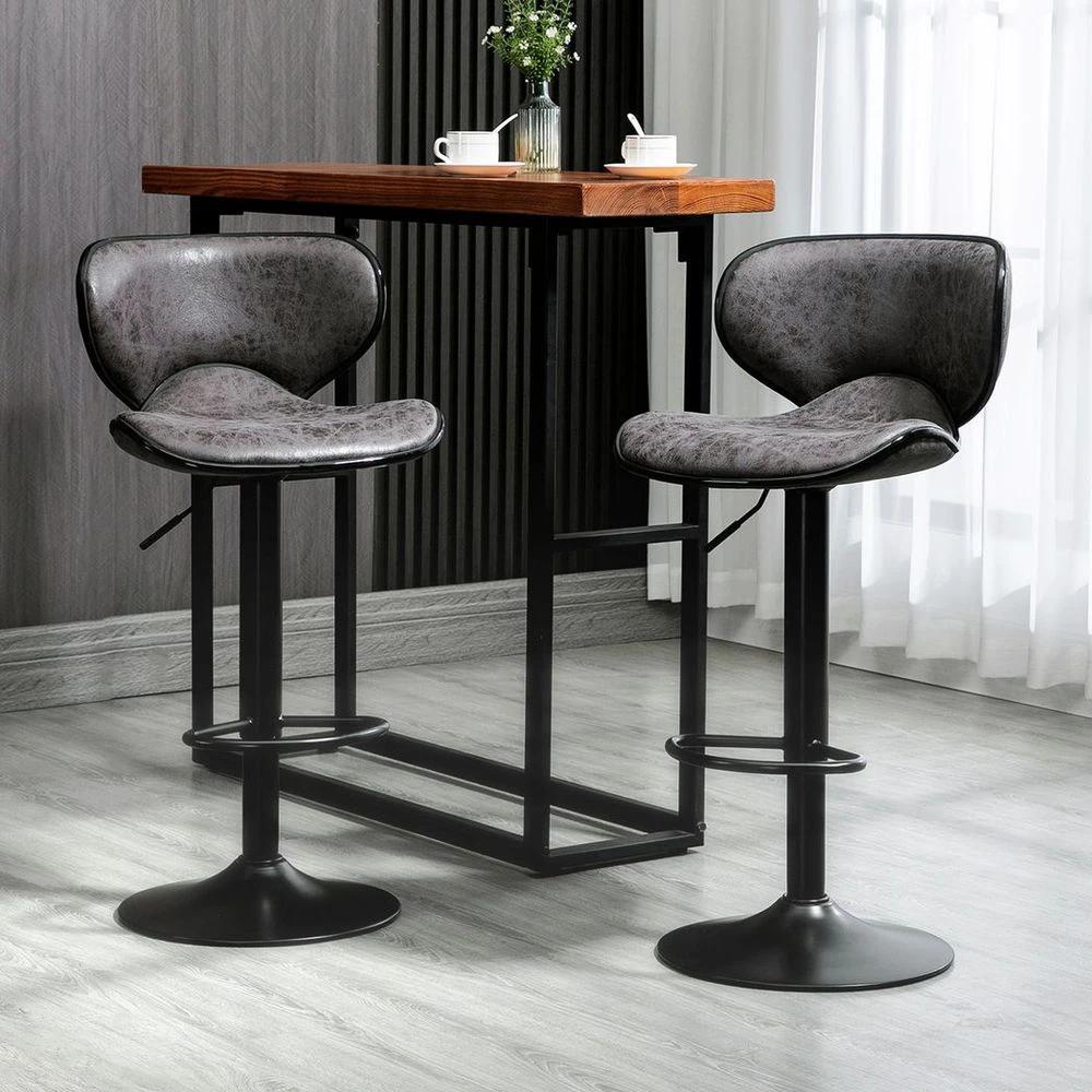 Vintage Bar Stool Set of 2 PU Leather Adjustable Height Armless Chairs by HOMCOM