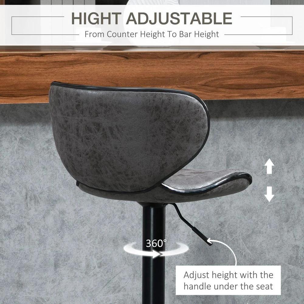 Vintage Bar Stool Set of 2 PU Leather Adjustable Height Armless Chairs by HOMCOM