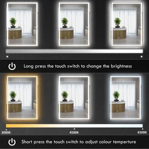 HOMCOM kleankin Illuminated Bathroom Mirror with LED Lights, 3 Colours, Defogging Film - Bathroom Lights