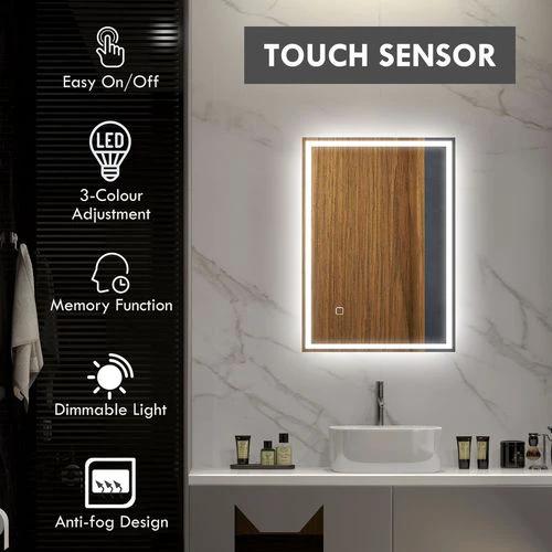 HOMCOM kleankin Illuminated Bathroom Mirror with LED Lights, 3 Colours, Defogging Film - Bathroom Lights