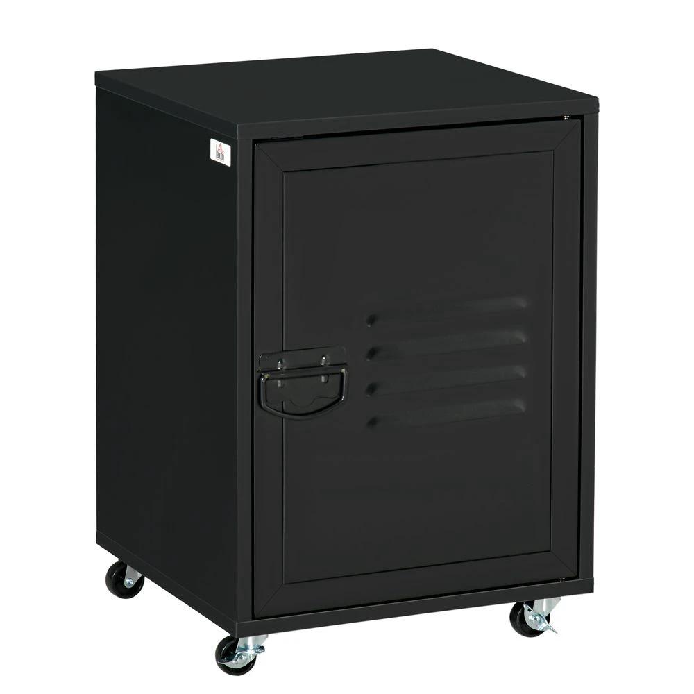 Bedside Table, Rolling End Side Table, Mobile Storage Cabinet Black by HOMCOM