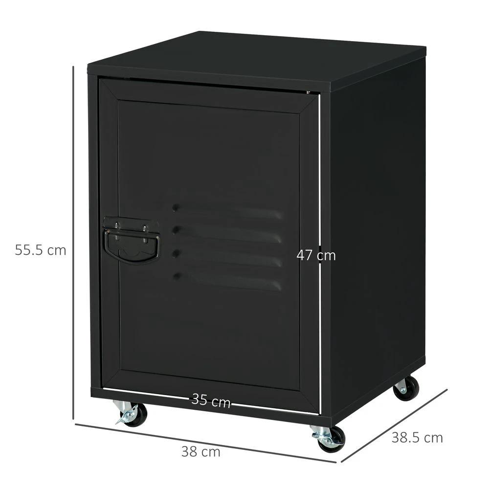 Bedside Table, Rolling End Side Table, Mobile Storage Cabinet Black by HOMCOM