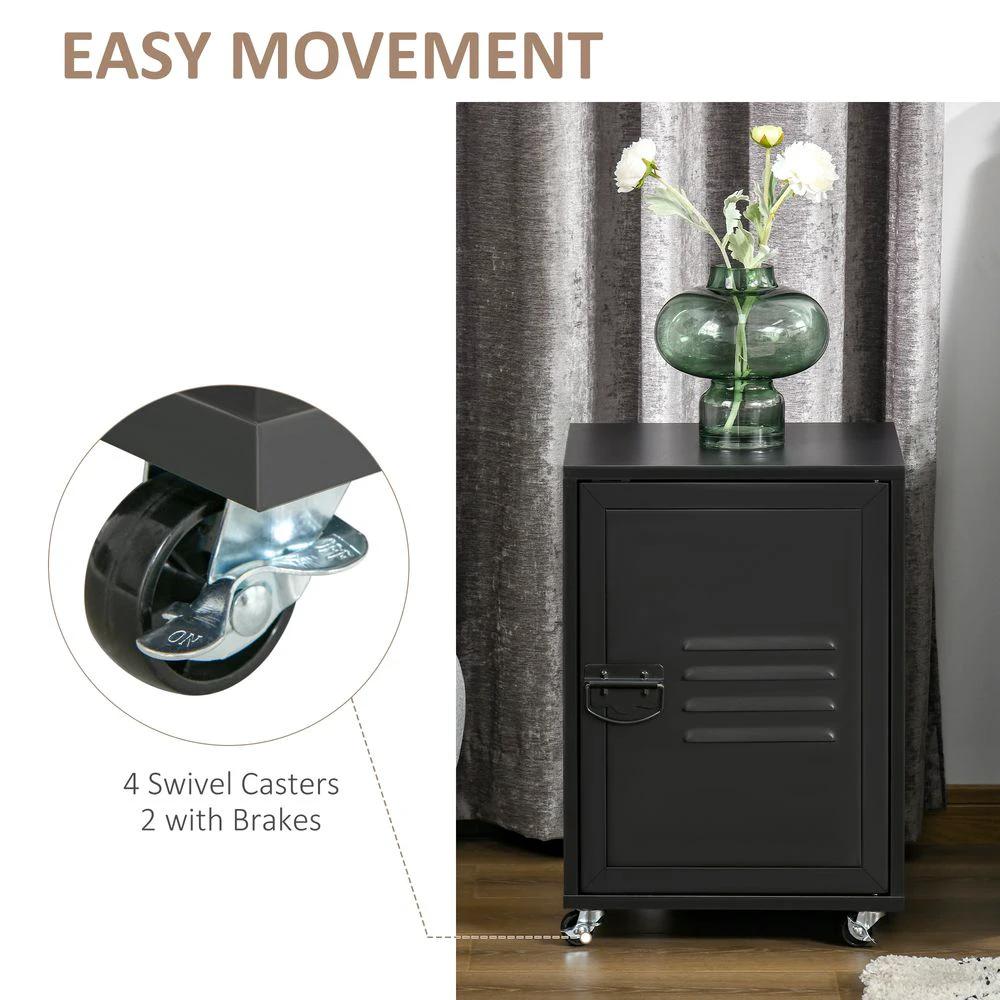 Bedside Table, Rolling End Side Table, Mobile Storage Cabinet Black by HOMCOM