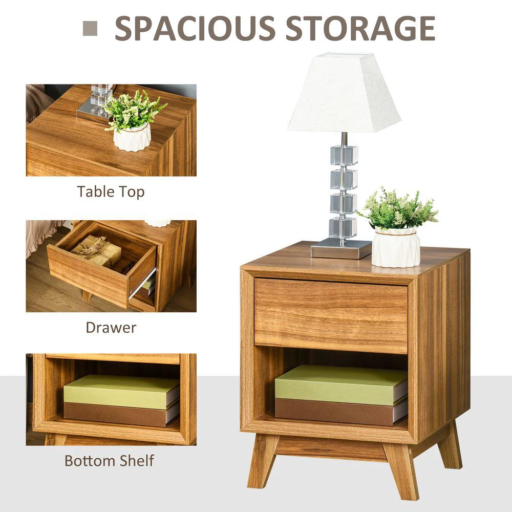 Bedside Table Storage Organizer Side Table Drawer and Shelf Bedroom by HOMCOM