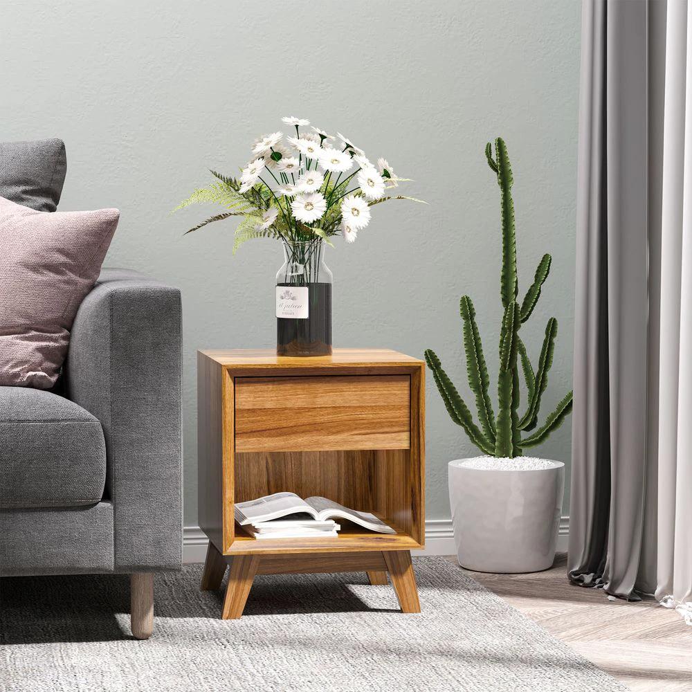 Bedside Table Storage Organizer Side Table Drawer and Shelf Bedroom by HOMCOM